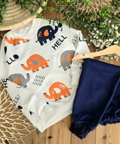 بلوز شلوار فیل تکرنگ سفید سورمه ای 🌈