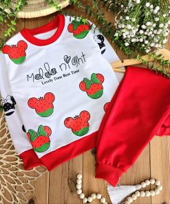 بلوز شلوار یلدایی میکی سفید قرمز تکرنگ 🌈