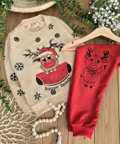 ست گوزن و هندوانه تکرنگ کرم قرمز 🌈